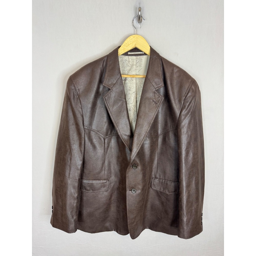 Dallas Collection Mens Brown Faux Leather Western Blazer Map‎ Lining 48R 58EU